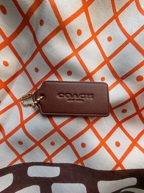 Coach Brown Leather Hang Tag with Gold Chain 2.37”